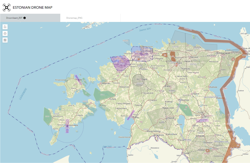 Kaardirakenduse Estonian Drone Map vaade.